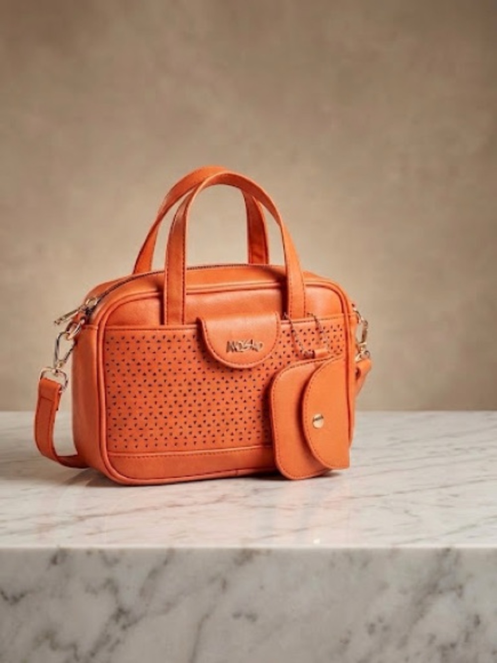 Mossimo Supply Co. Orange Perforated Top-Handle Satchel with Detachable Strap